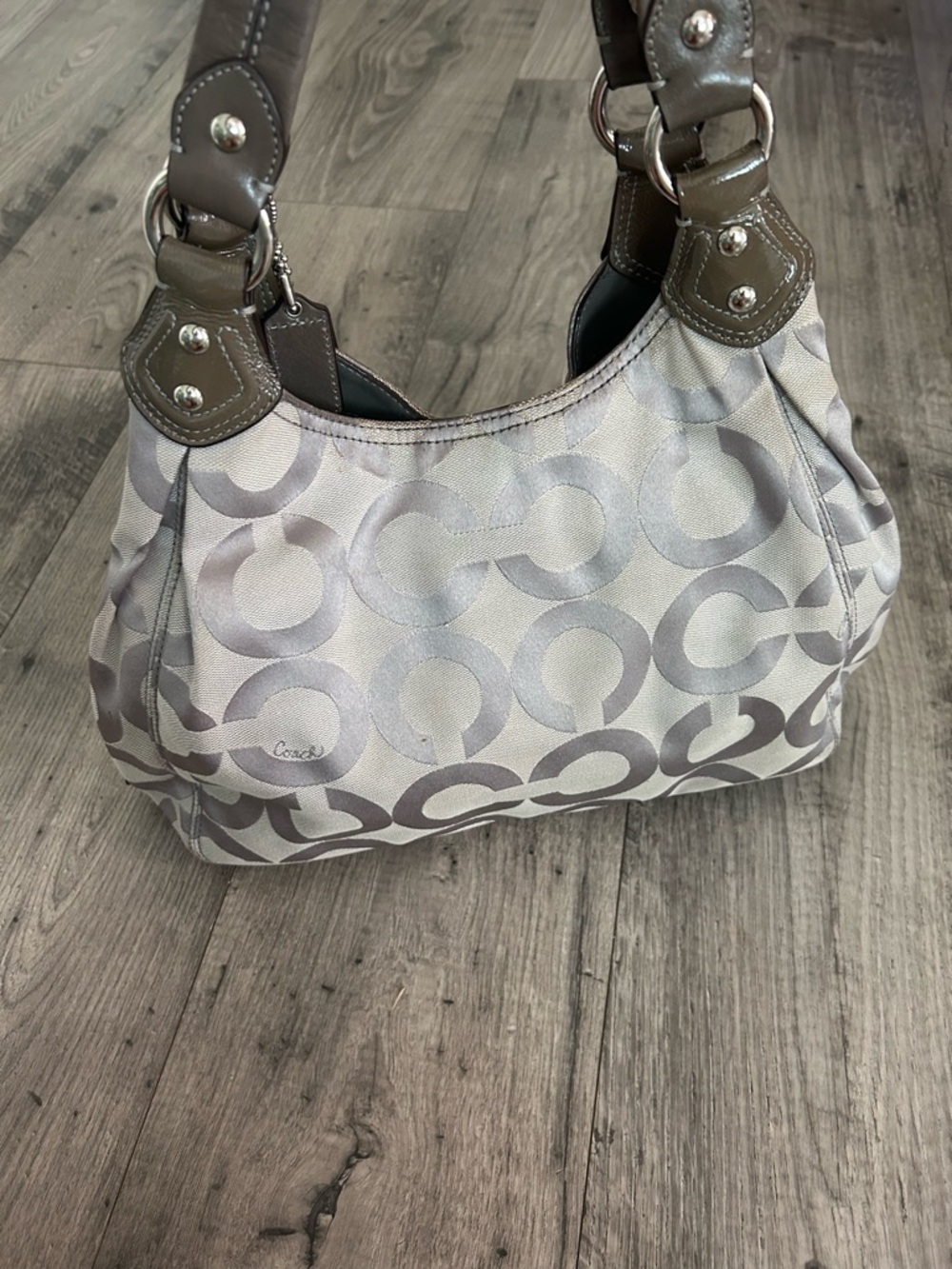 Coach Madison Op Art Hobo Shoulder Bag Silver Purple Lining - Picture 4 of 16